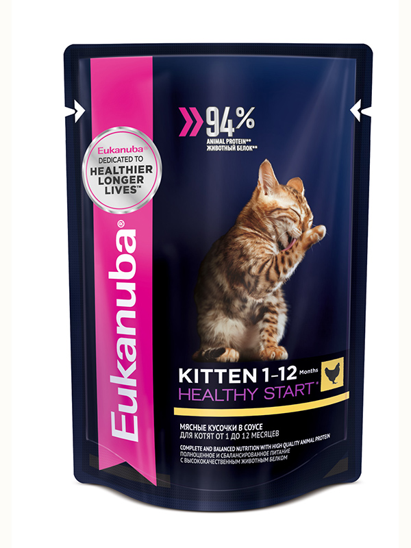  Влажный корм для кошек Eukanuba Kitten Healthy Start (Курица в соусе)